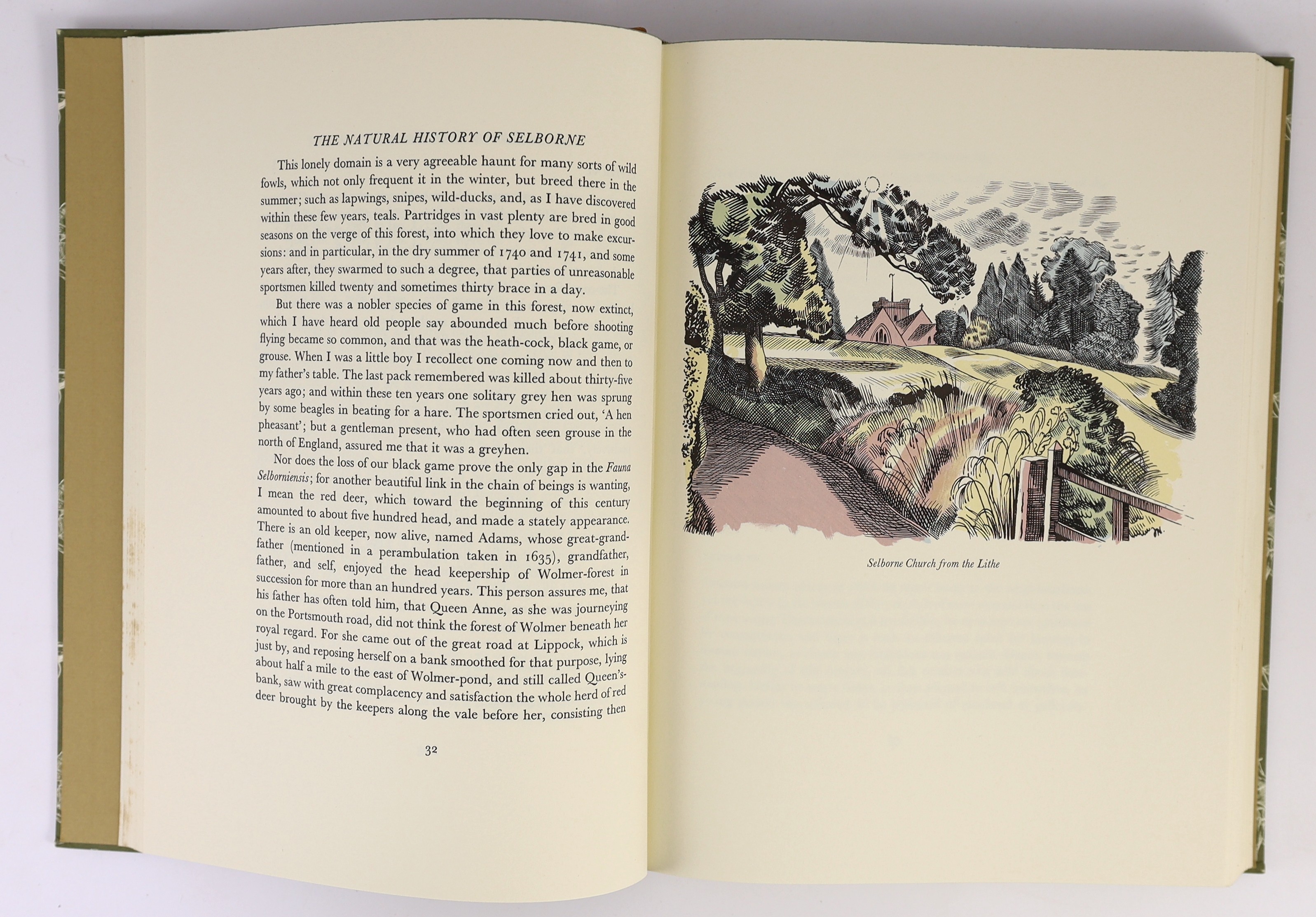 White, Gilbert - The Natural History of Selborne. Limited edition, one of 1500. Signed by John Nash. Complete with 16 coloured plates and 15 text illustrations. Quarter calf and patterned paper with gilt letters on spine